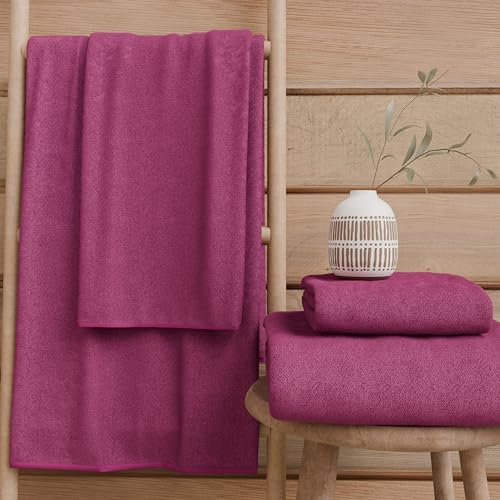 PETTI Artigiani Italiani - Asciugamani Bagno in 100% Spugna di Cotone, Set Asciugamani 1+1, 2 Pezzi 1 Asciugamano Viso e 1 Asciugamano Mani, Asciugamani Fuxia