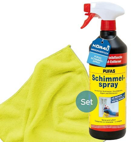 1x PUFAS Schimmel-Spray Aktiv-Chlor CL 1 Liter 005404000, inklusive 1x kör4u Mikrofasertuch gelb