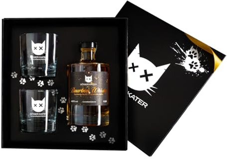BÖSER KATER Bourbon Whisky Geschenkset mit 2 Gläsern, feine Geschmacksnoten von Karamell Honig & Vanille, das perfekte Geschenk in hochwertiger Box 0,5l 40% Vol.