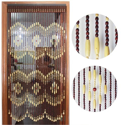 LRYELWA Türvorhang Massivholz Perlenvorhang Hängender Dekovorhang Raumteiler Hölzern Perlen Vorhänge für Zimmertüren,Balkon,Terrassentür,Anpassbar,Breite x Höhe (150cm x 192cm(61 Stränge)