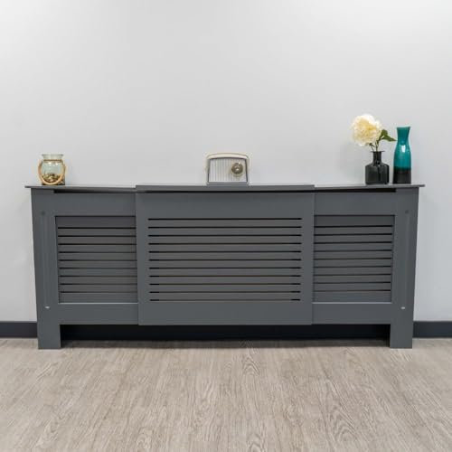 Jack Stonehouse Extra Large Radiator Cover Matt Grey Paint Over Radiator Shelf Clip On With Horizontal Slats Sturdy MDF Wooden Radiator Covers For Bedroom Or Living Room Furniture Slim Radiator Cover
