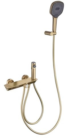 XJTNLB Rubinetto per Vasca a Cascata Oro Spazzolato Rubinetto Doccia Parete con Spruzzatore per Wc Miscelatore Doccia con Deviatore