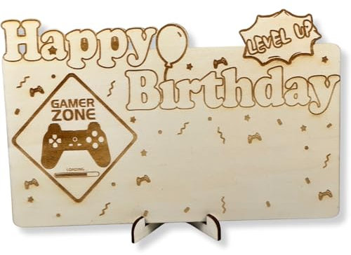 DIWULI Tischschild Happy Birthday Gaming | zum Aufstellen auf Tisch | Made in Germany | Tisch-Deko für Kinder-Geburtstag Junge Mädchen | Dekoration Gamepad Gamer Zone | Level Up