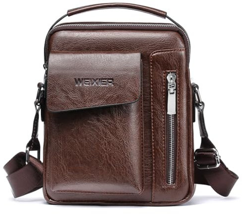 Umhängetaschen für Herren, Umhängetasche, Leder, Umhängetasche, Schultertasche, für Handy, für Reisen, Wandern und Outdoor-Sportarten, Braune Herren-Tasche