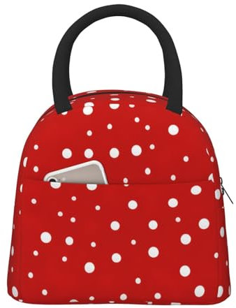 Isolierte Kühltasche mit roten und weißen Punkten, tragbare Lunchtasche, Arbeitstasche, geeignet für Damen, Herren