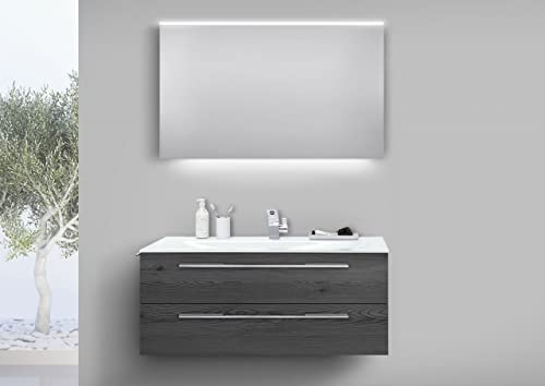 Intarbad ~ Glaswaschbecken 120 cm Badmöbel Set mit Unterschrank, Lichtspiegel Shorewood IB1335