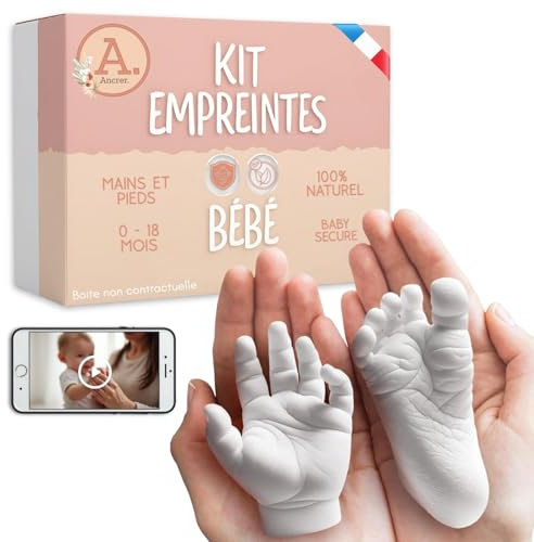 Kits de Moulage Bébé | 100% Artisanat Français | 2 Empreinte Main Pied bebe | Cadeau Naissance | Naturel Hypoallergénique | Cadeau Souvenir Bebe | Made in France | Marque ANCRER®
