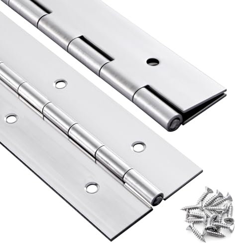 2 Pack Heavy Duty 24 Inch x 2 Inch Continuous Hinge, 0.060'' Thick Stainless Steel Hinge With Holes, 2'' Wide Hinge For Cabinet, Doors, DIY Wood Boxes