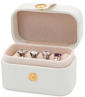 FuninCrea Ring Box Klein Ringschatulle mit 6 Ringnuten, Ring Aufbewahrung PU-Leder Ringhalter Ring Box Tragbar Ringkästchen Ring Schachtel für Ohrringe Ringe (Weiß)
