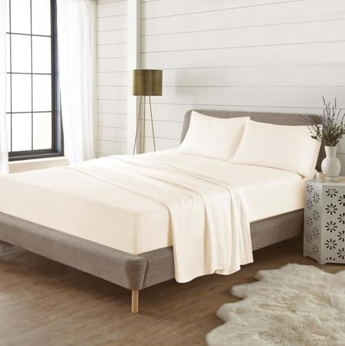 Kampala Hill Flannelette Plain Dye Brushed Cotton Sheet Set: Double Flat + Fitted Sheet + Pillowcases Cream