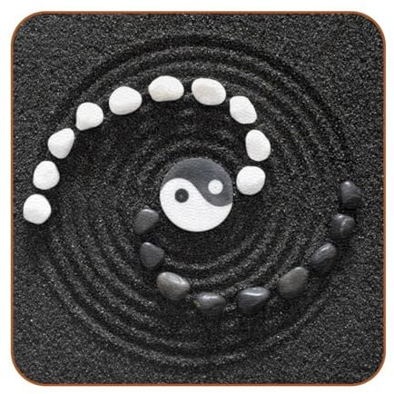 Squre Drink Coasters set of 6 - Tai Ji Zen Stones Non-Slip Leather Coaster Set - Decorative Cup Coasters for Kinds of Mugs and Cups