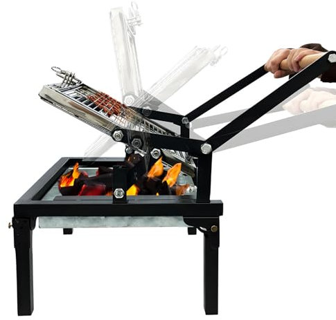 Klappbarer Grill, tragbarer Holzkohlegrill mit 360 Grad drehbarem Grillgitter, Kochgrill mit verstellbarem Tablett, geeignet für Outdoor-Camping, Picknick, Hinterhof, Gartenpartys