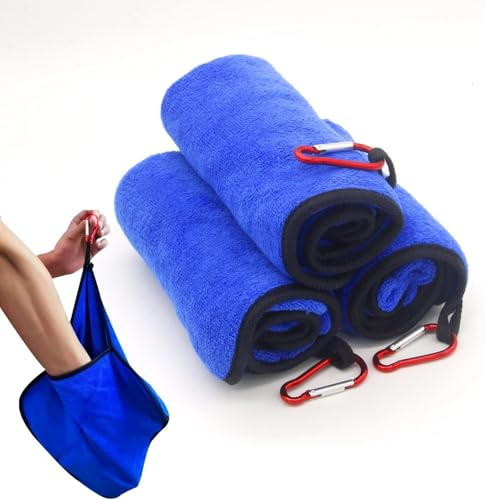 KIBBEH Fishing Towel with Carabiner, Thickened Double Layer, Quick-Dry | Thickened double-layer microfiber, 11.4 x 11.4 inch, ideal for boat cleaning, kayak fishing, camping, outdoor water sports
