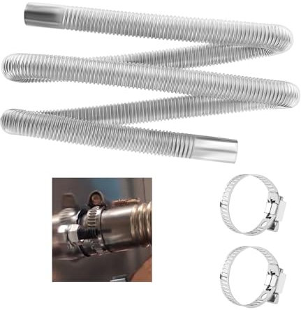 Abgasrohr für Standheizung, 100 cm Edelstahl-Abgasschlauch mit 2 Klammern, Auto-Standheizung Auspuff, Abgasschlauch für Dieselheizung & Stromerzeuger (1 Meter, Edelstahl)