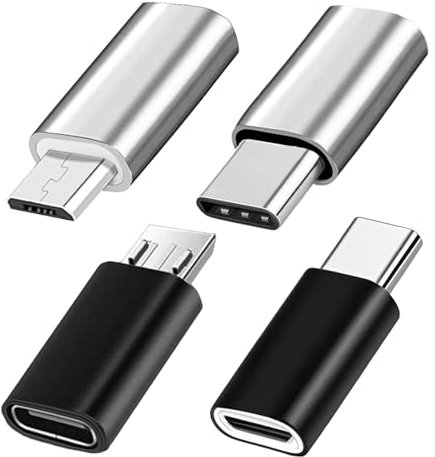SELIACR Adaptateurs USB C (Lot de 4), USBC Mâle vers Micro USB Femelle, USBC Femelle vers Micro USB Mâle, Compatible avec Smartphones, Tablettes (Noir et Argent)