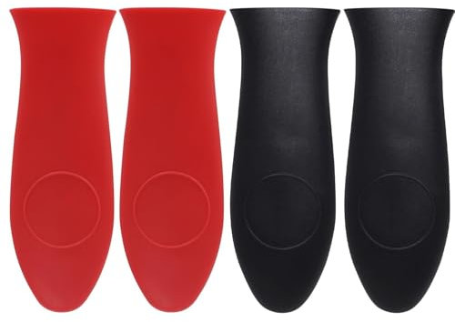 Silicone Pan Handle Covers for metal pans, 4-Pack silicone hot handle holder(Red and Black),Heat-Resistant,Non-Slip Grip for Cast Iron, Frying and Cookware (14.3x5cm),Dishwasher Safe Sleeves