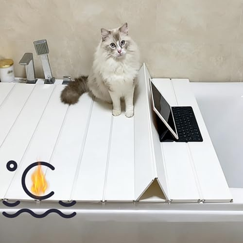 FWTXZTER Badewannenabdeckung, 160×70×0,7cm PVC Faltbar Badewanne Brett | Staubdichtes wasserdichte Badewannentablett, Badewanne Dämmplatte für Hause Badezimmer Hotelbad SPA Erfahrung (Weiß)