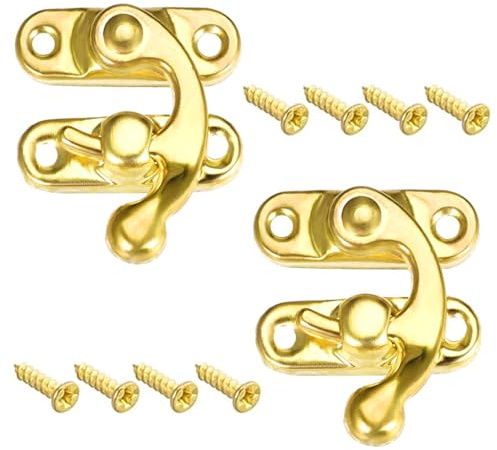 QZKJQDD Rechts Latch Hook, Antiker Vintage Schnell Verschluss, Rechte Riegelhaken Haspe Riegel, Antike Dekorative Haspe, für kleine Holzkiste, Schmuckschatulle, Weinkiste mit Schrauben (2 Stück)