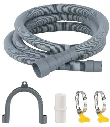 Universal Ablaufschlauch Verlängerung, 2m x 30mm, Waschmaschine & Spülmaschine, mit Schlauchverbinder und Befestigungsset, Grau