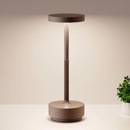 YIKUI Cordless Table Lamp, LED Table Lights Rechargeable 5000mAh Battery Powered Portable Outdoor IP54 Waterproof 3 Color Dimmable Touch Desk Lamps for Living Room Dining Restaurant Patio Rust