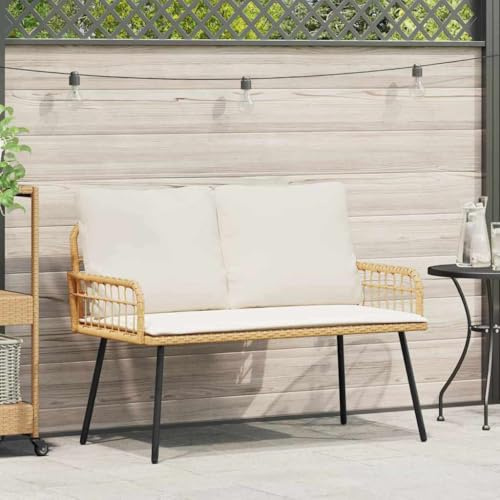 KTHLBRH Moderne Gartenbank mit Polyrattan-Kissen und wetterfestem Metallgestell für Terrassen und Terrassen, eleganter Outdoorsitz mit soliden Beinen und Montage