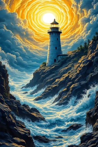 Puzzle 70 Teile Erwachsene Leuchtturmwellen 20x15 cm, Pädagogisches Spiel Hard Schwierige, Puzzles für Erwachsene 70 Teile