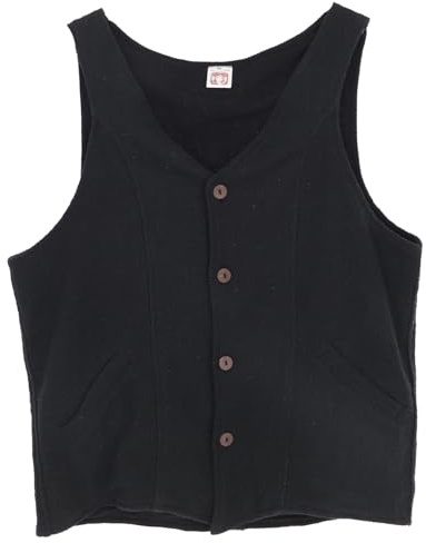 GURU SHOP Goaweste, alternative Herren Weste aus Gheri-Webstoff, normal | 100% Baumwolle, natürliche Kokosknöpfe, kleine Taschen, bequeme Passform