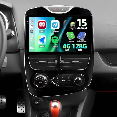 CAMECHO 4+128G Android 15 Autoradio 10 Pouces pour Renault Clio 4 2012-2018, Radio avec Bluetooth GPS Wi‑FI sans Fil CarPlay, Android Auto RDS FM +Caméra de Recul