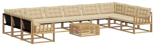 vidaXL Outdoor-Sofagarnitur mit Kissen 11 pcs Weiß und Beige, Garten Set, modernes Outdoor Sofa, langlebige Lounge, Textilene Couch, wetterfeste Sitzgelegenheit für die Terrasse