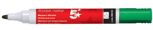 5 Star Green Dry Wipe Whiteboard Marker Pen - 3mm Bullet Tip (Pack of 12), 296158-12