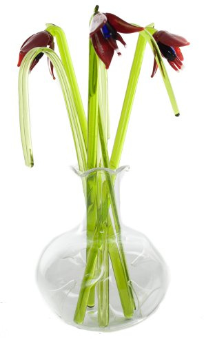 Parmy Beautiful Glass Ornament Sculpture Fuschia Flowers In Vase