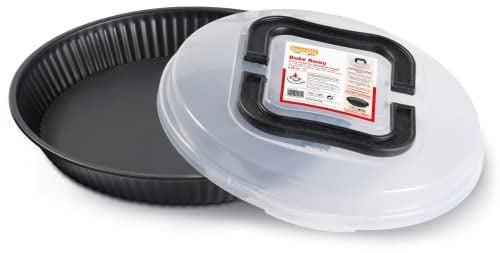 Guardini Bake Away, Moule à tarte de 28 cm avec couvercle de transport, en acier avec revêtement anti-adhérent, couleur noire, Noir, TU