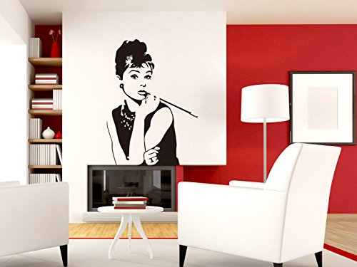 Grandora Wandtattoo Audrey Hepburn I schwarz (BxH) 58 x 80 cm I Wohnzimmer Schlafzimmer Flur Küche Aufkleber Sticker Wandaufkleber Wandsticker Stars W852