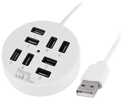 sourcing map Sourcingmap® Adaptador Divisor de sustitución USB 2,0 8-Luz LED Blanco Puerto hub