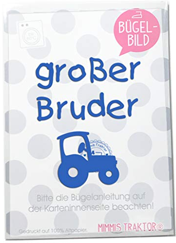 Bügelbild großer Bruder mit Traktor Flockfolie Aufbügler Applikationen Bügelsticker für Stoffe Textilien Kinder zum Aufbügeln Flicken, Farbe:blau