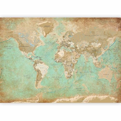 murando - Papier peint panoramique Carte du monde 400x280 cm - Revêtement mural décoration salon - Cartes des continents inscriptions en anglais rétro monde vintage vert k-A-0105-a-a