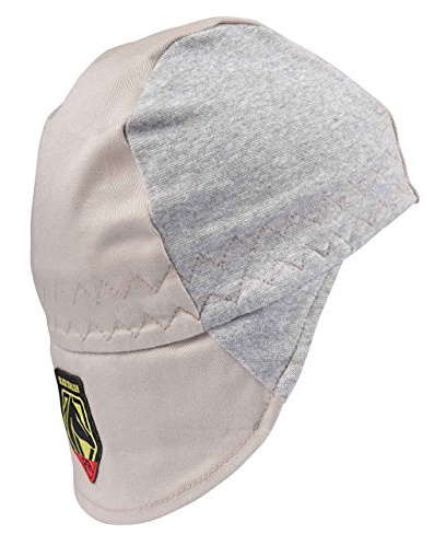 Black Stallion AH1630-GS FR Cotton Welding Cap with Hidden Bill Extension, Gray/Stone Khaki, Medium