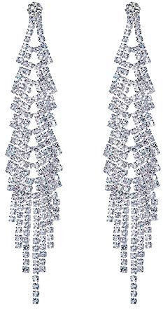 Orecchini Pendenti Donna, Orecchini Strass Pendenti, per Serata Festa Ballo Sposa Matrimonio, con Confezione Regalo Natale, Argento