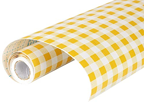 Vinilo Autoadhesivo Decorativo a Cuadros para cajones de Cocina, despensa, refrigeradores, Manualidades, 45 cm x 3 m, Color Amarillo