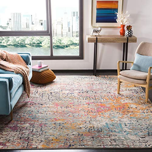 Safavieh Tapis Contemporain pour Salon, Salle à Manger, Chambre à Coucher - Madison Collection, Tapis à Poil Court, Gris et Rose, 244 x 305 cm