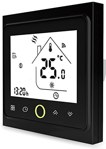 Termostato Inteligente WiFi Controlador de Temperatura, Smart Life App Control Remoto para calefacción eléctrica Funciona con Alexa 16A, Solo Red de 2.4Ghz, Se Requiere Cable Neutro, Negro