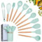 Lychee 12 Piezas Utensilios de Cocina de Silicona, Utensilios de Cocina de Silicona Resistentes al Calor y Antiadherentes con Mango de Madera para Utensilios (Verde Claro)
