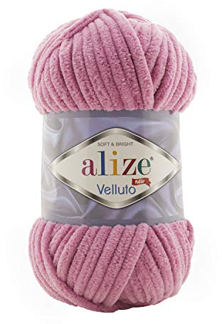 Alize 5 x 100 g Velluto Wolle 500 Gramm super Bulky Chenillegarn,Kuschelweich 100g, Kissen Babydecke etc (Altrosa 98)