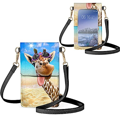 Biyejit Kleine Crossbody-Touchscreen-Handytasche für Damen, Handy-Schultertaschen, Kartenhalter, Geldbörse, Hawaii-Sonnenbrille Giraffe