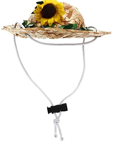 TOSSPER 1pc Pet Straw Hat Fashion Summer Dog Hat Outdoor Sunflower Cap for Travel Walking Pet Photo Prop Supplies