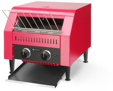 HENDI Durchlauf-Toaster, doppelt, Förderbandtoaster, Kettentoaster, Einstellbar Röstzeit bis zu 3 minuten, führung Edelstahl, 230V, 2240W, 418x368x(H)387mm, Edelstahl, rot