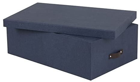 BIGSO INGE 3er-Set Aufbewahrungsboxen für das Schlaf-, Kinder-, Arbeits- oder Badezimmer – Ordnungsbox mit Deckel – Aufbewahrungskisten in Leinenoptik – blau