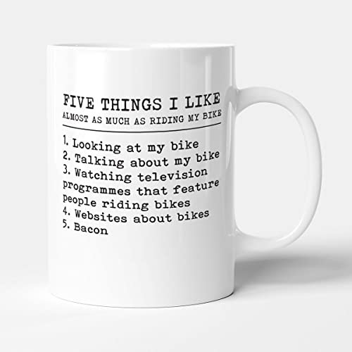 Victorian Printing Co - Five Things I Like Almost As Much As Riding My Bike - Funny Cycling Birthday Gift Mug, Ceramic, 11fl.oz.