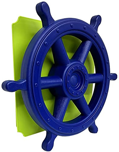 move and stic Platte 40x40 mit Spielfunktion Multifunktionsplatte Spielplatte mit Piratenlenkrad Steuerrad für Spielturm (Platte 40x40cm apfelgrün mit Schiffslenkrad blau)