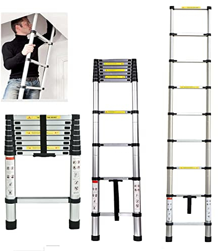 2.6m Teleskopleiter aus Aluminium, Tragbare Leiter Verstellbare Dachbodenleiter Leiter Telescoping Ladder Max. Belastung 150kg/330lbs